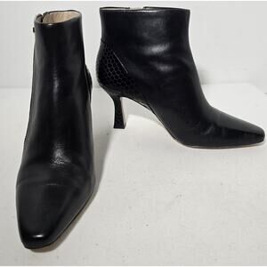 Louise Et Cie Black Leather Lenah Heel Ankle Boot Solid/Snake Embossed Womens 7